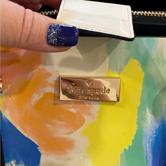 RARE Kate Spade Watercolor Abstract Floral Design 100% leather Tote Bag - Picture 12 of 16